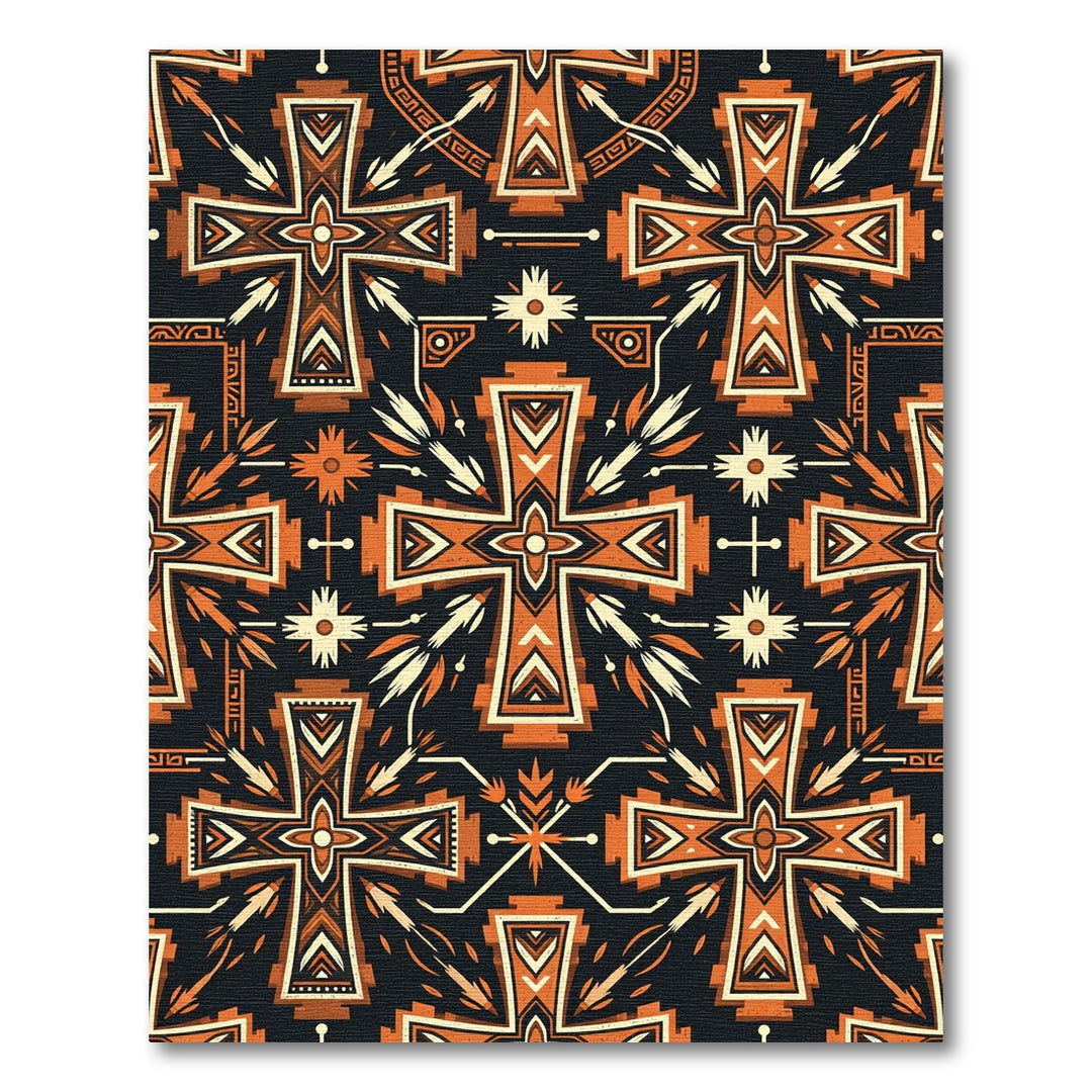 Geometric Cross Orange Tribal Rug