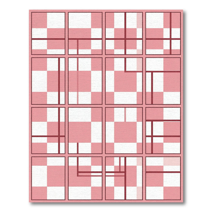 Crimson White Geometric Grid Overlay Rug