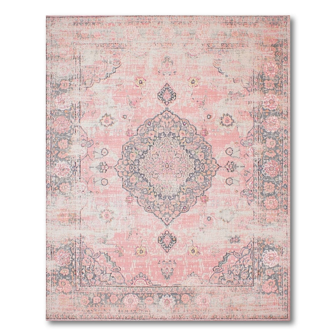 Pink Distressed Vintage Medallion Area Rug