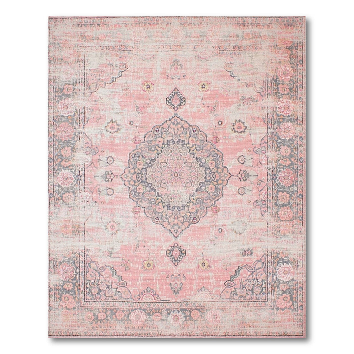 Pink Distressed Vintage Medallion Area Rug