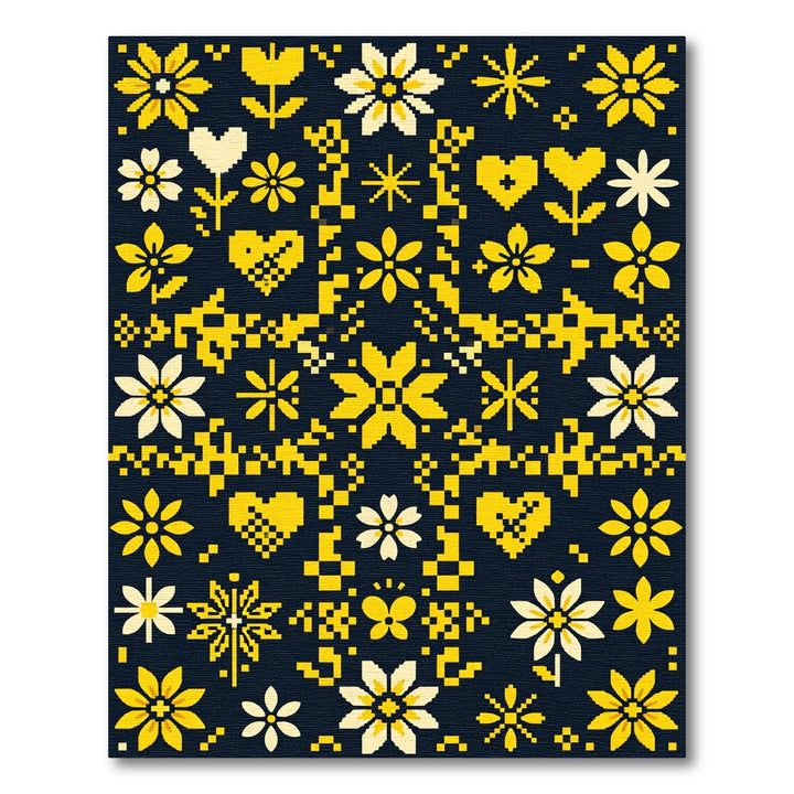 Pixelated Yellow Floral Heart Rug
