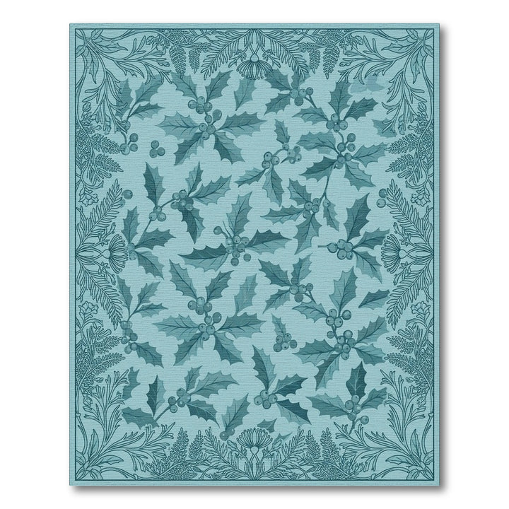 Teal Holly Berry Floral Border Rug