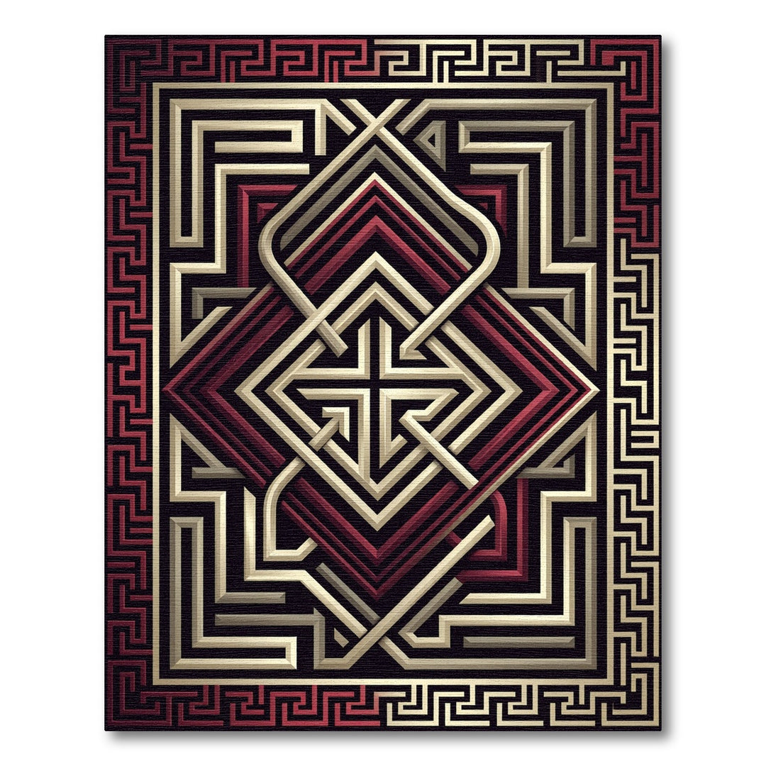 Muted Red Geometric Maze Rug