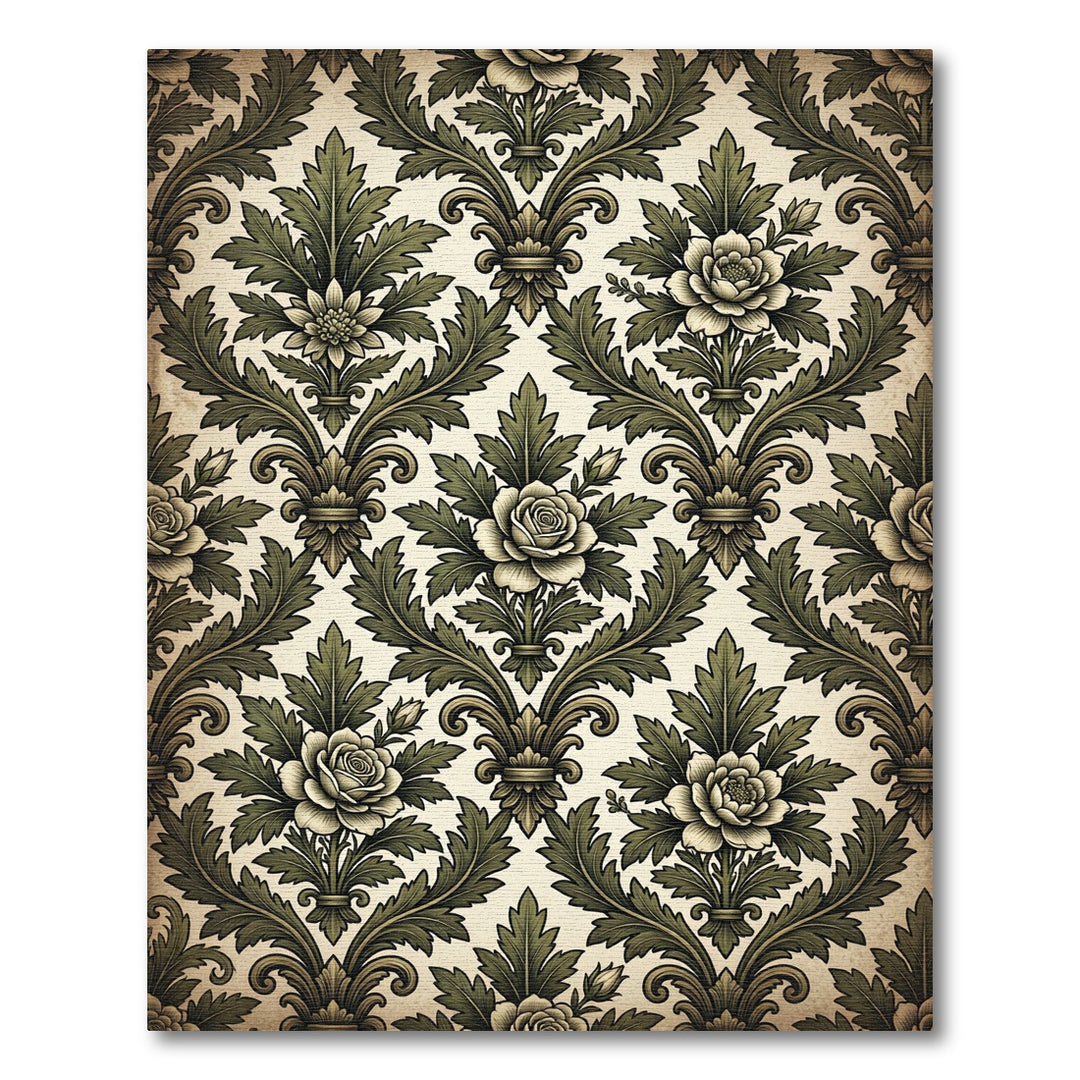 Elegant Green Floral Damask Rug
