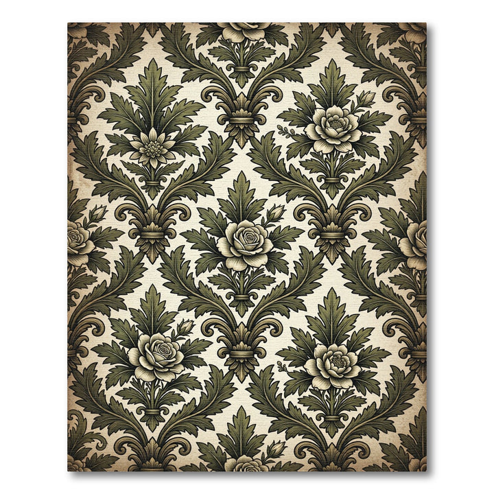 Elegant Green Floral Damask Rug