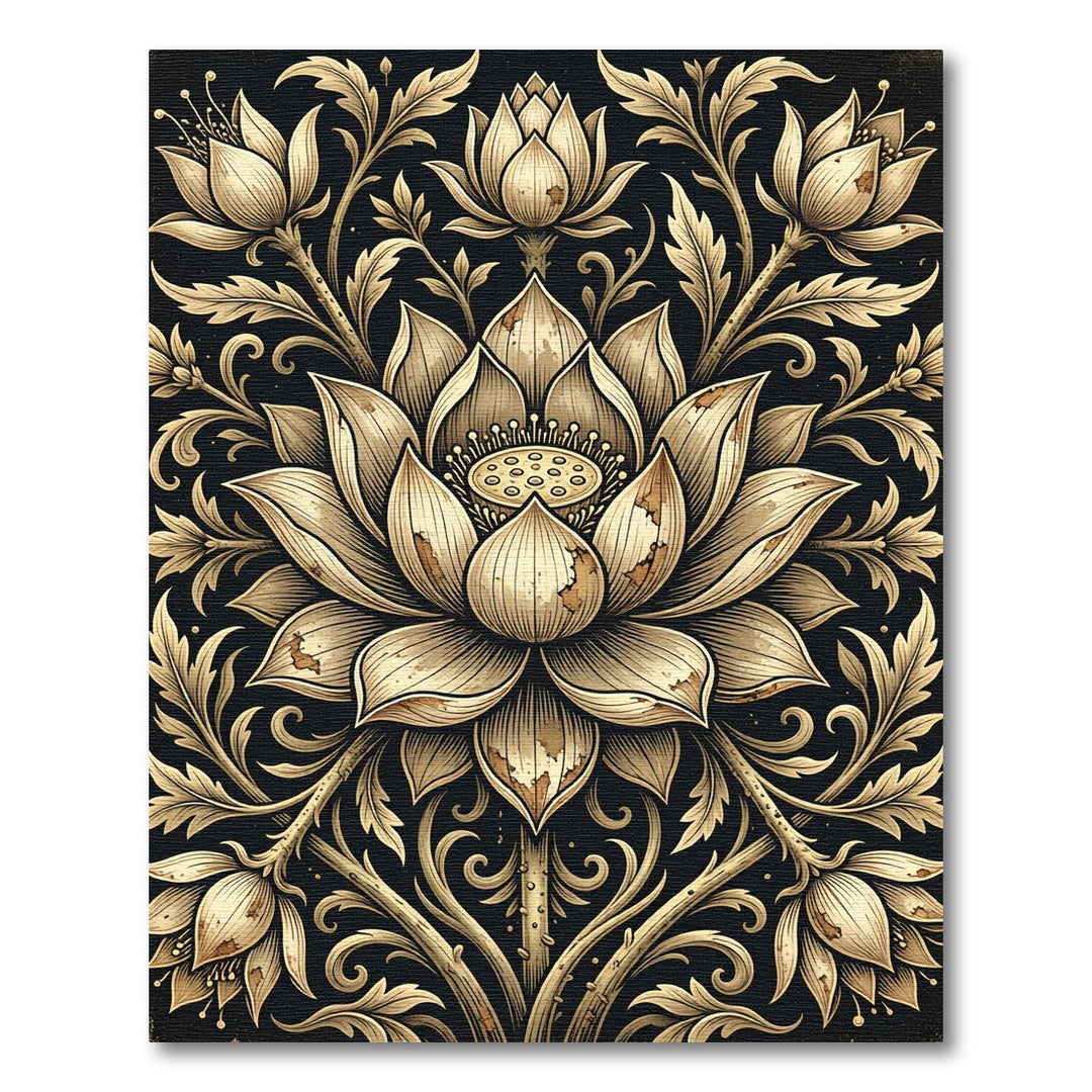 Golden Floral Art Nouveau Garland Rug