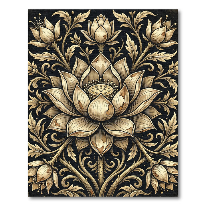 Golden Floral Art Nouveau Garland Rug