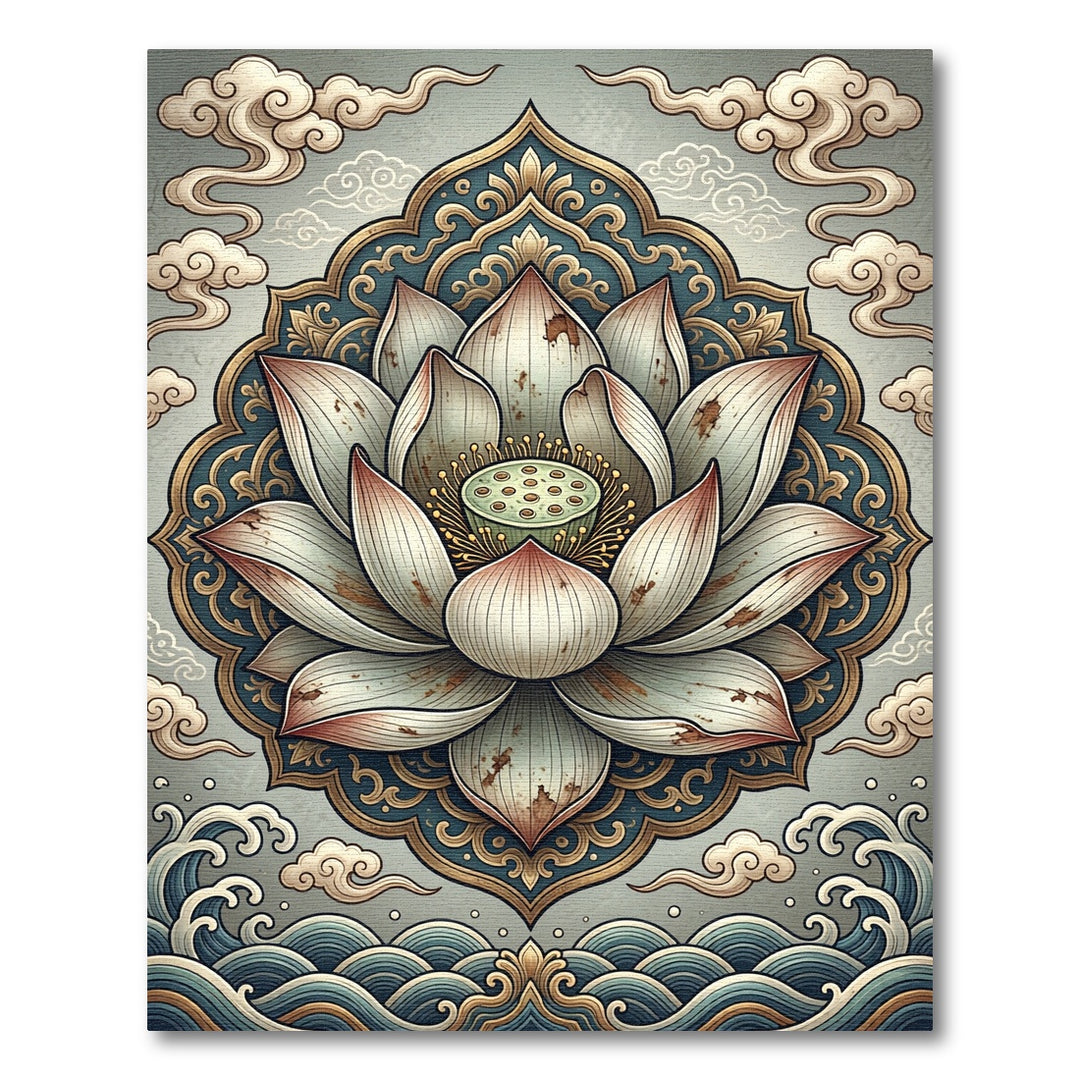 Serene Teal Lotus Mandala Rug