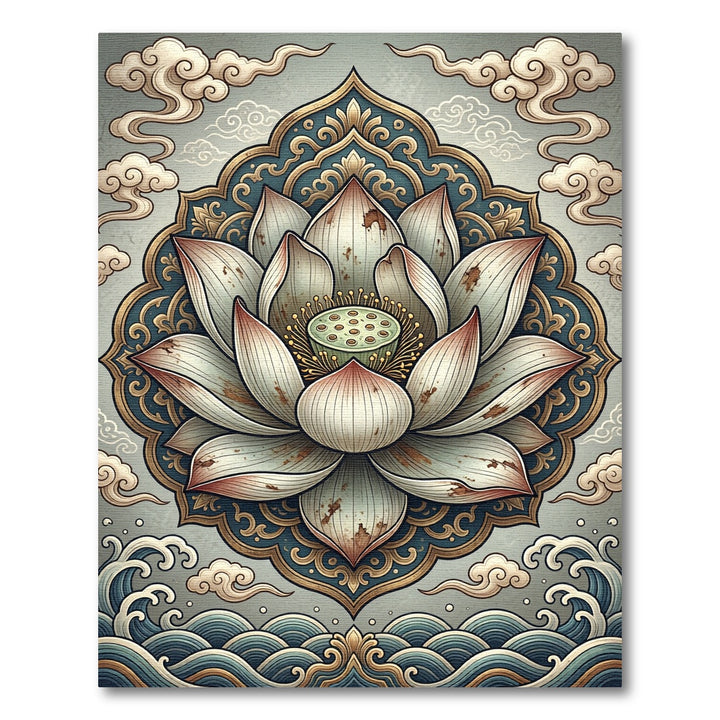 Serene Teal Lotus Mandala Rug