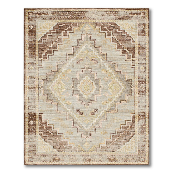 Brown and Tan Distressed Vintage Brown Geometric Area Rug