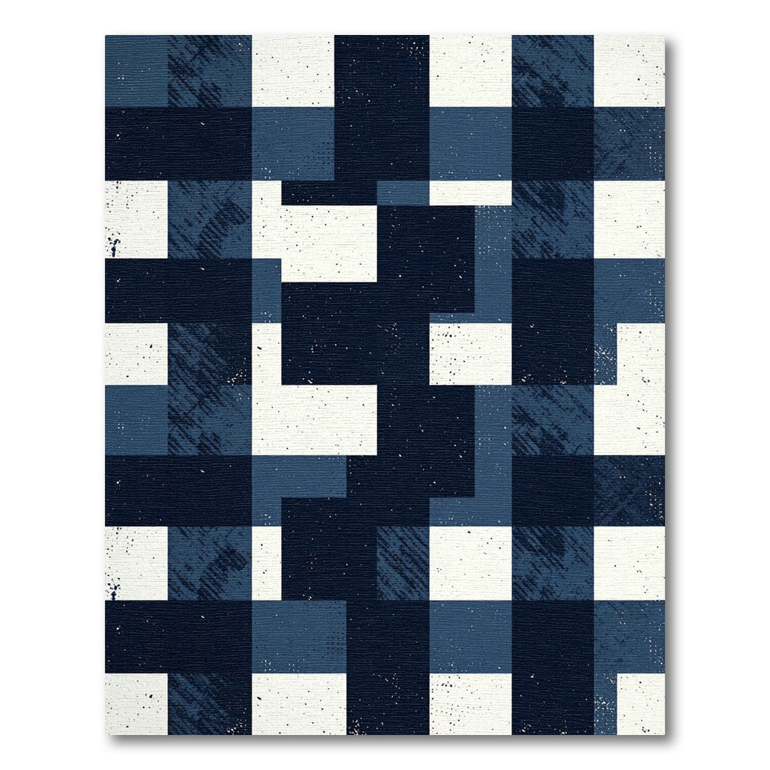 Deep Blue Distressed Geometric Blocks Rug