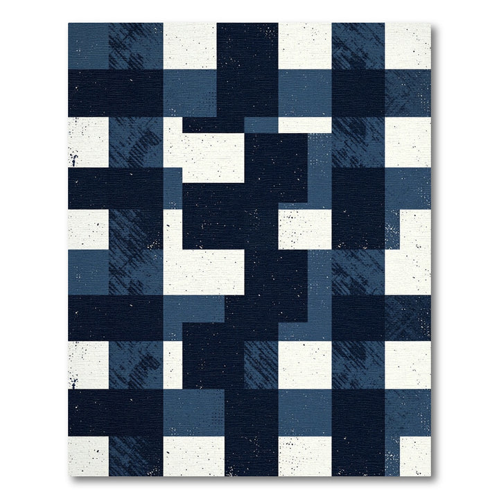 Deep Blue Distressed Geometric Blocks Rug