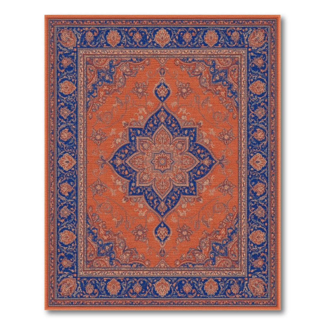 Traditional Persian Orange Blue Persian Medallion Area Rug