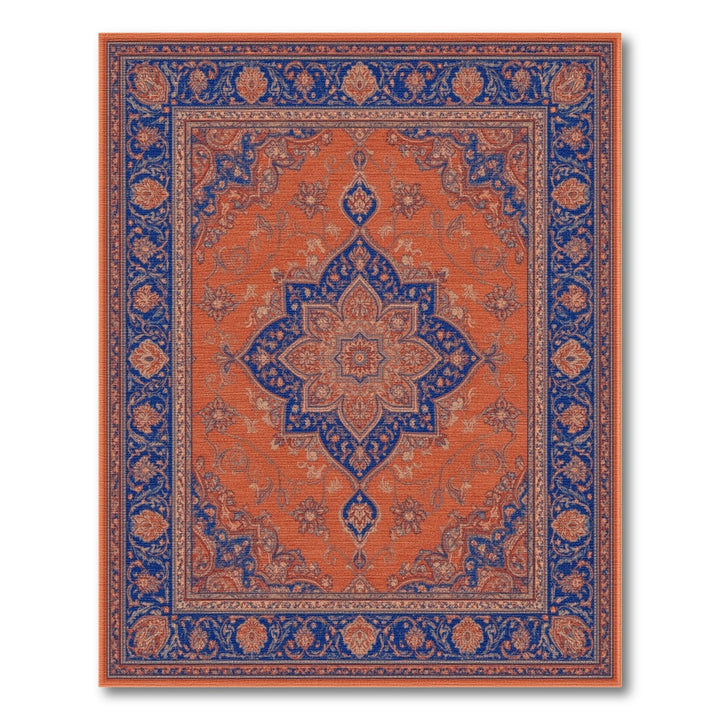 Traditional Persian Orange Blue Persian Medallion Area Rug