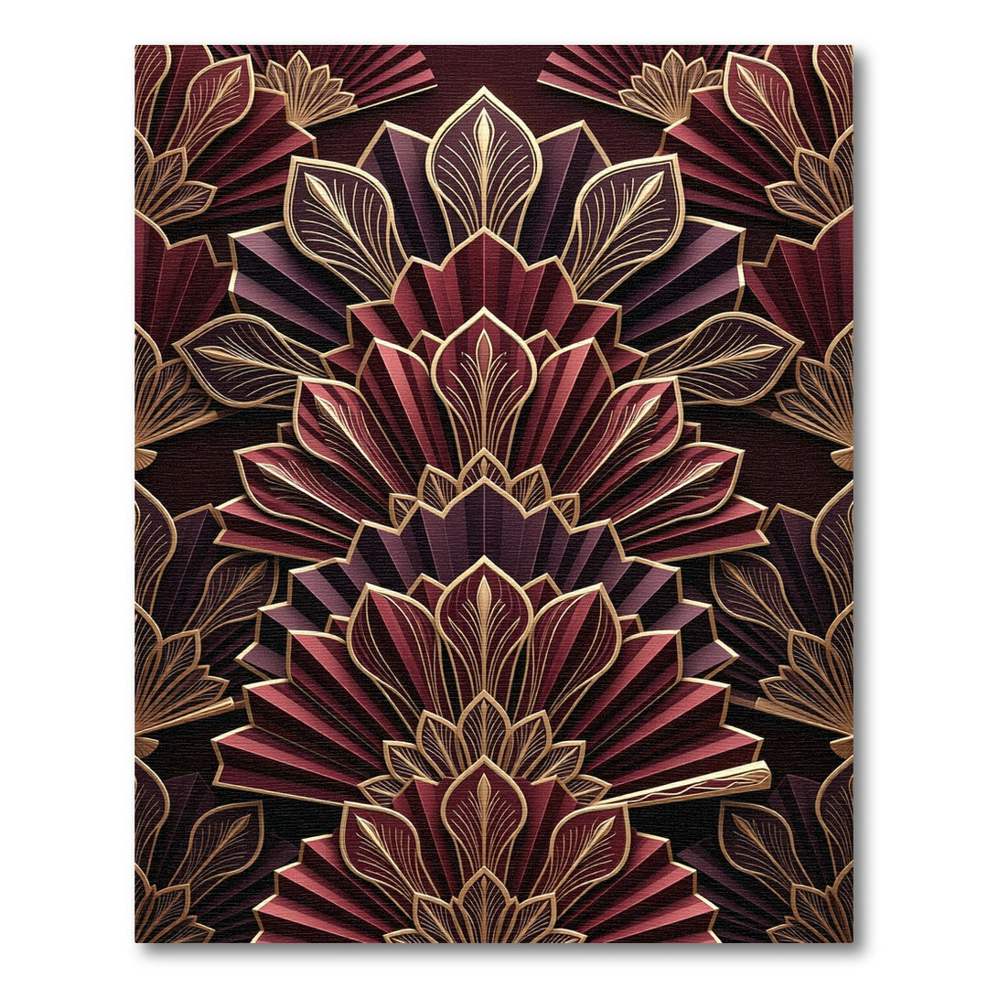 Art Deco Burgundy Gold Fan Rug