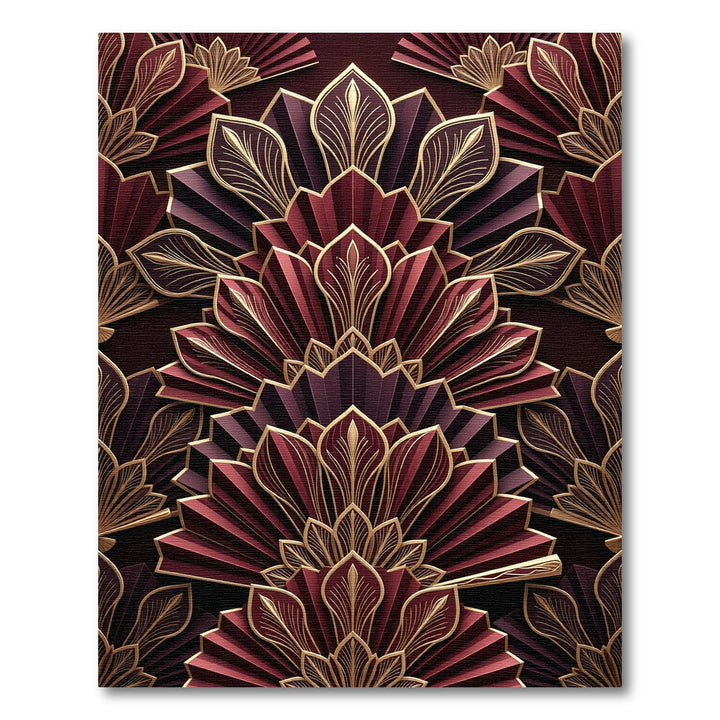 Art Deco Burgundy Gold Fan Rug