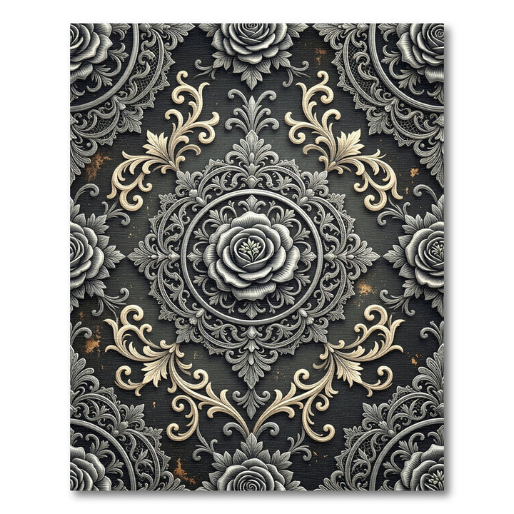 Ornate Silver Rose Mandala Rug