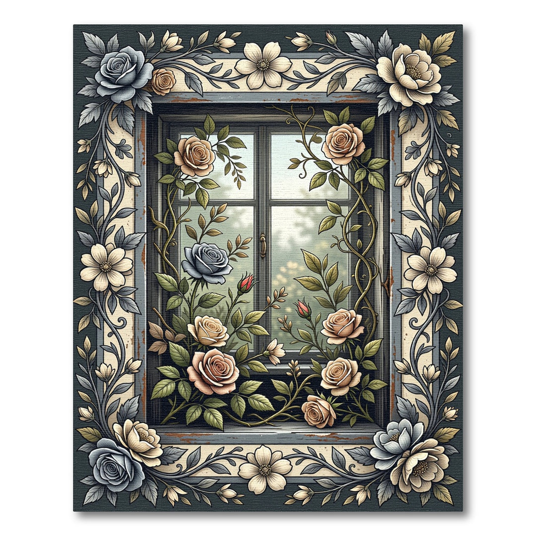 Vintage Rose Garden Window Scroll Rug