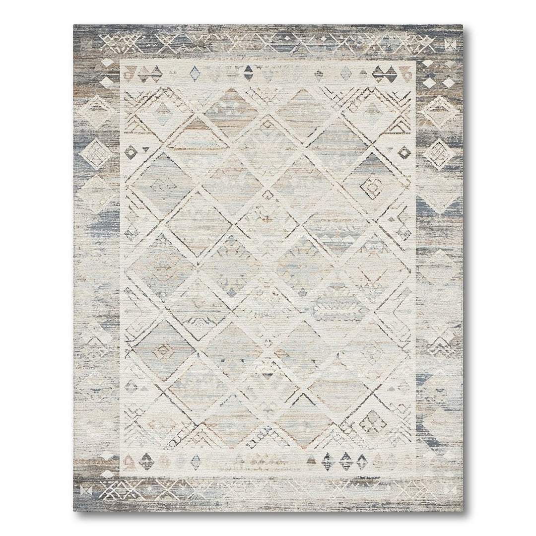 Blue Distressed Tribal Diamond Area Rug