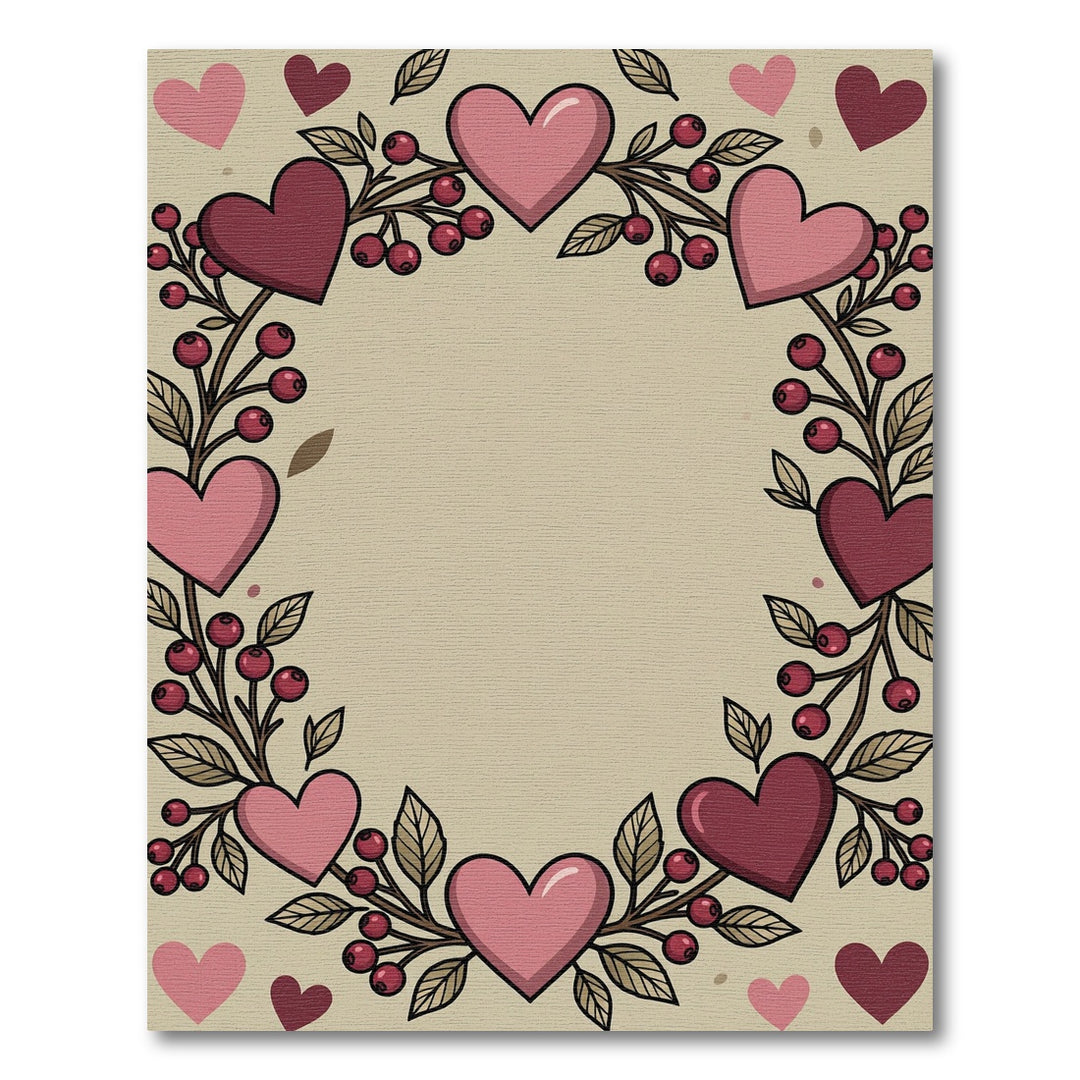 Crimson Pink Heart Berry Wreath Rug