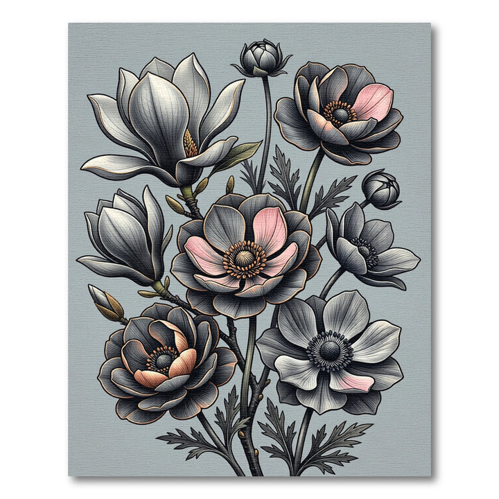 Monochromatic Floral Blossom Arrangement Rug