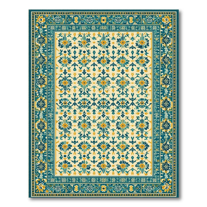 Teal Floral Vintage Area Rug