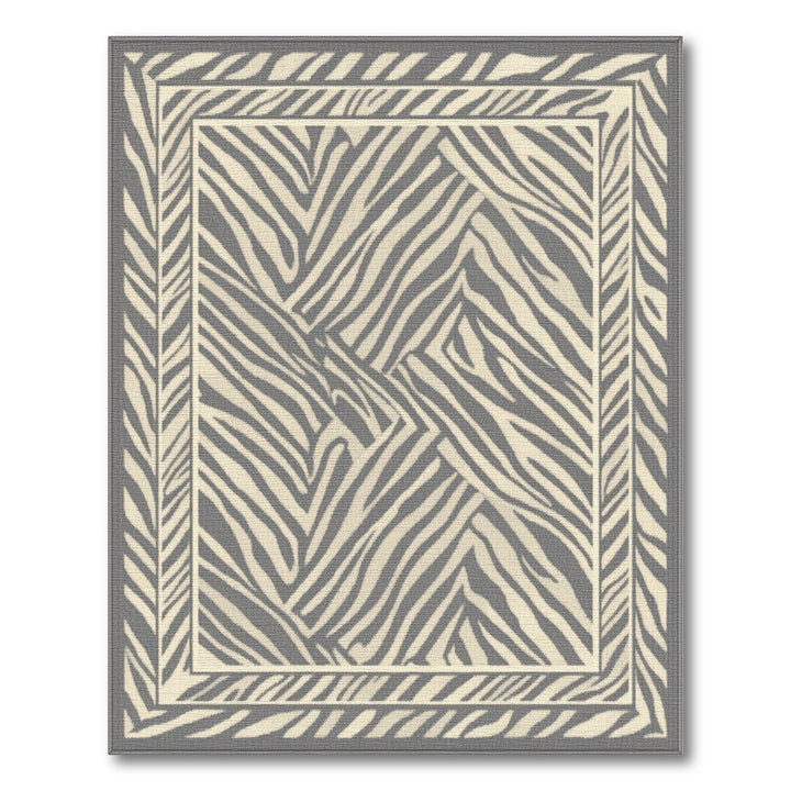 Grey Zebra Stripe Geometric Area Rug