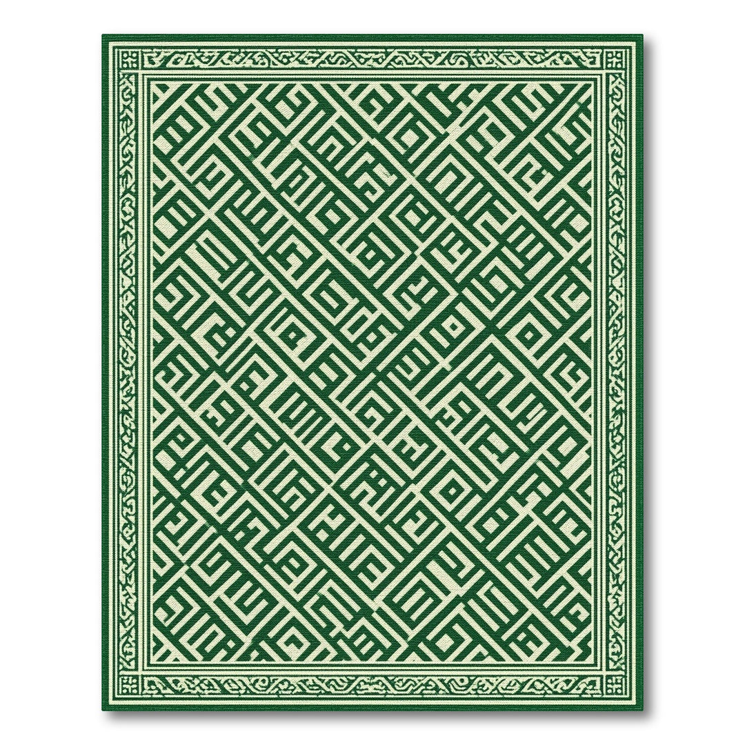 Green Geometric Maze Green Area Rug