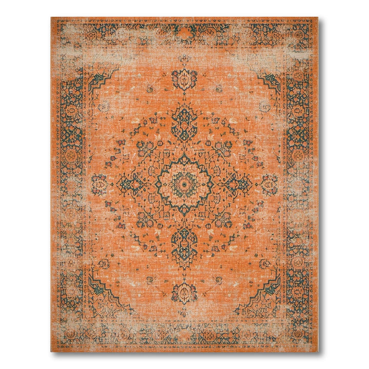 Orange Medallion Orange Distressed Vintage Medallion Area Rug