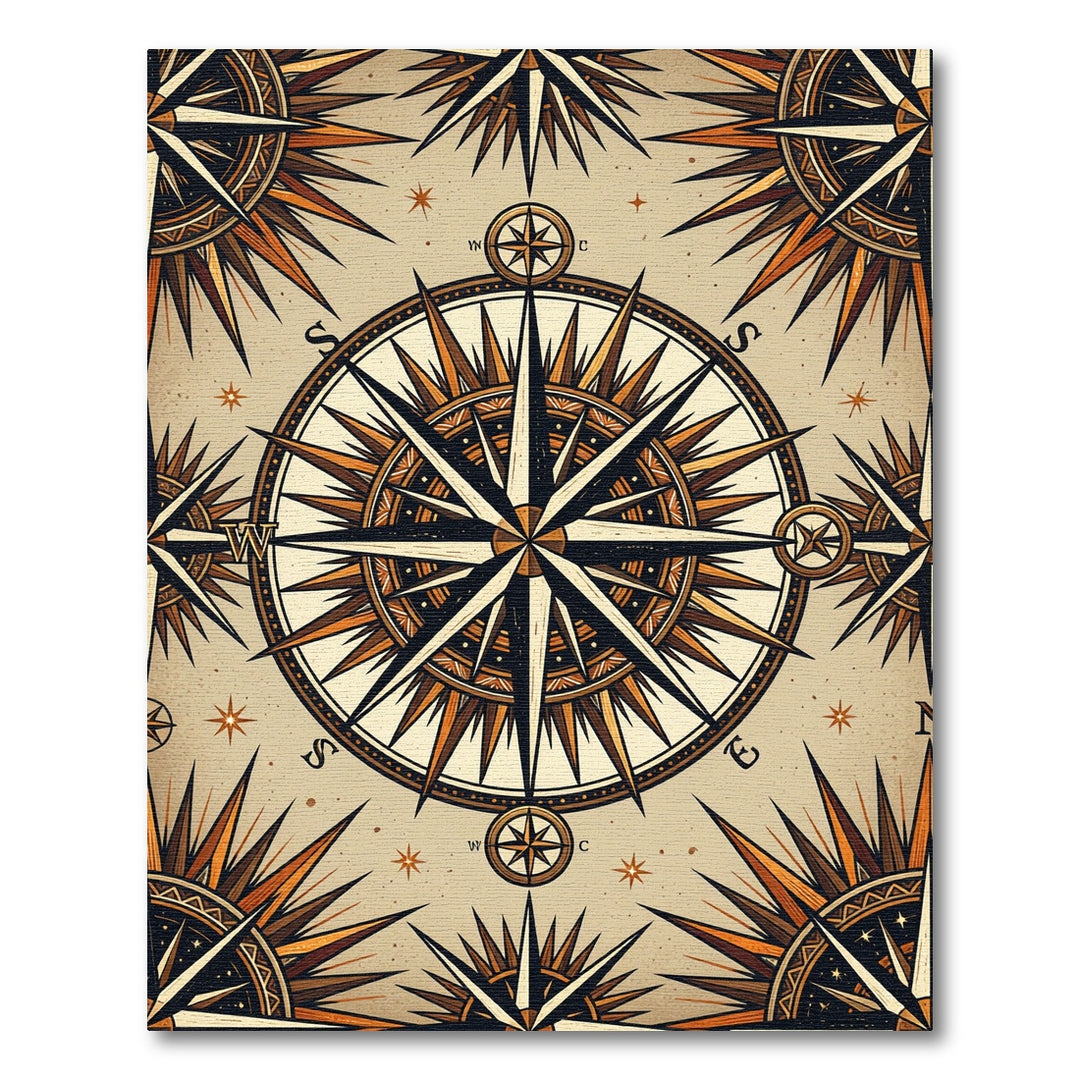 Vintage Compass Rose Nautical Rug