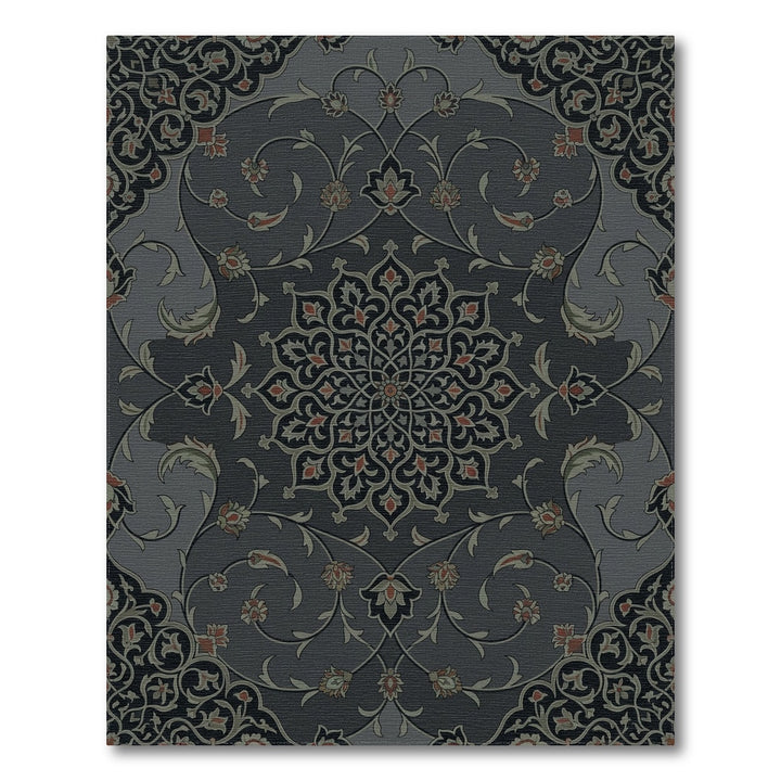 Midnight Crimson Floral Medallion Rug