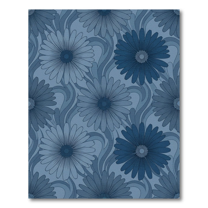 Dark Blue Floral Swirl Art Nouveau Rug