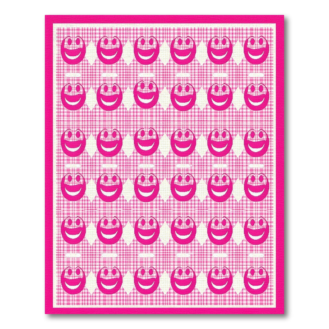 Pink Smiley Face Gingham Kids Area Rug