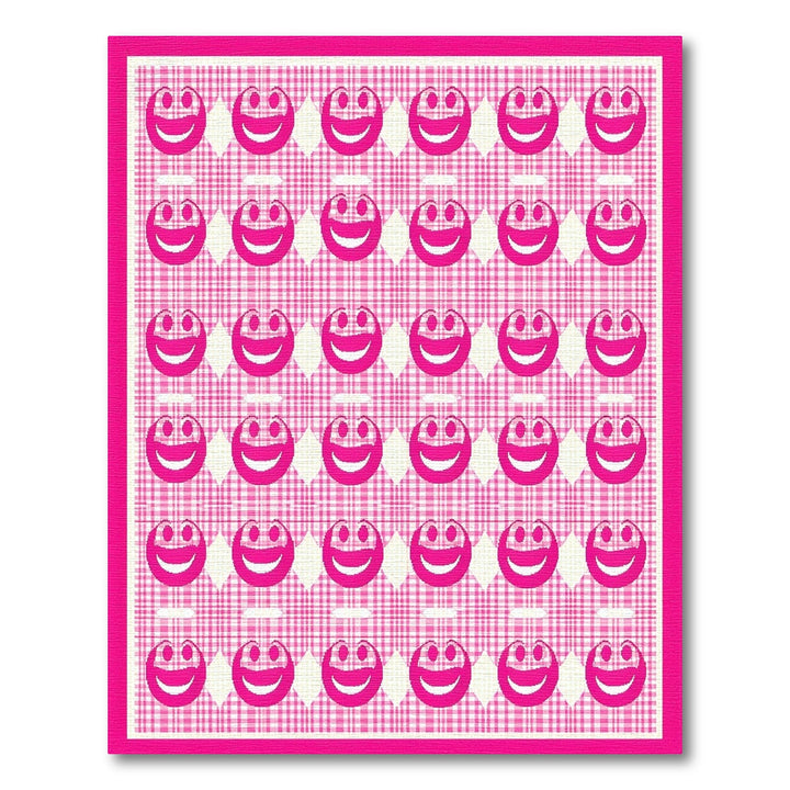 Pink Smiley Face Gingham Kids Area Rug