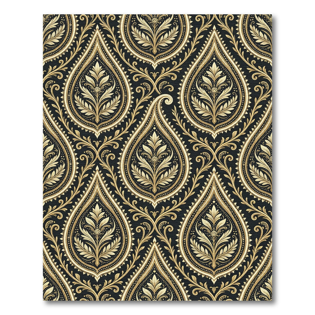 Ornate Paisley Black and Gold Rug
