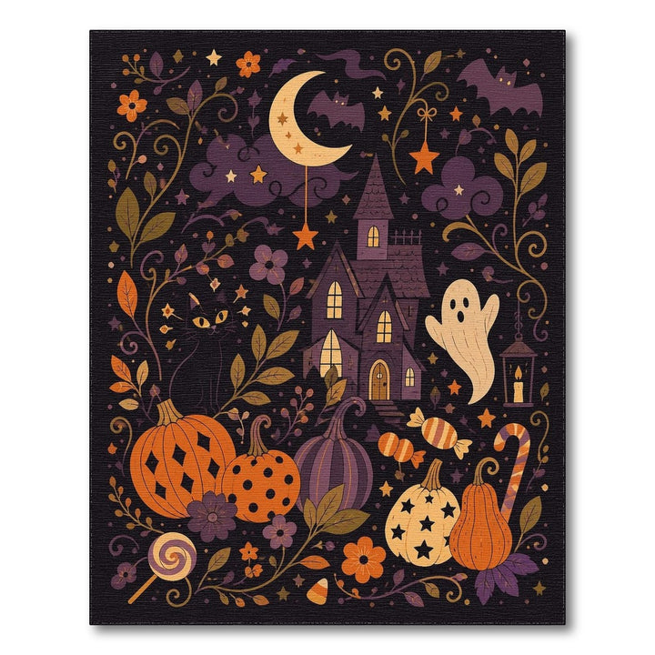 Multi-color and Patterns Kids Cartoon Spooky Halloween Haunted House Area Rug