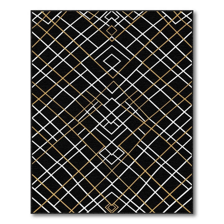 Black Geometric Modern Black Gold Geometric Area Rug