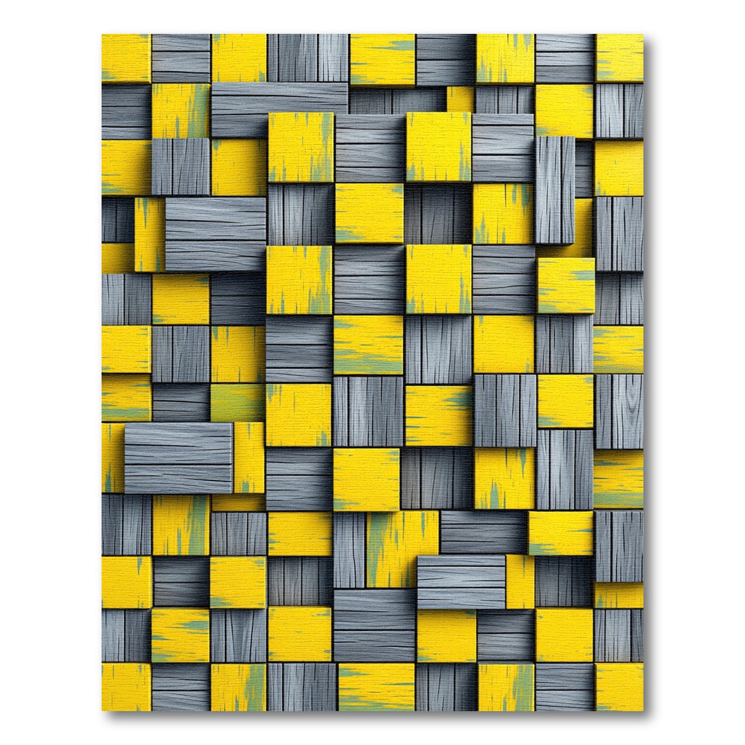 Geometric Yellow Gray Wood Terrain Rug