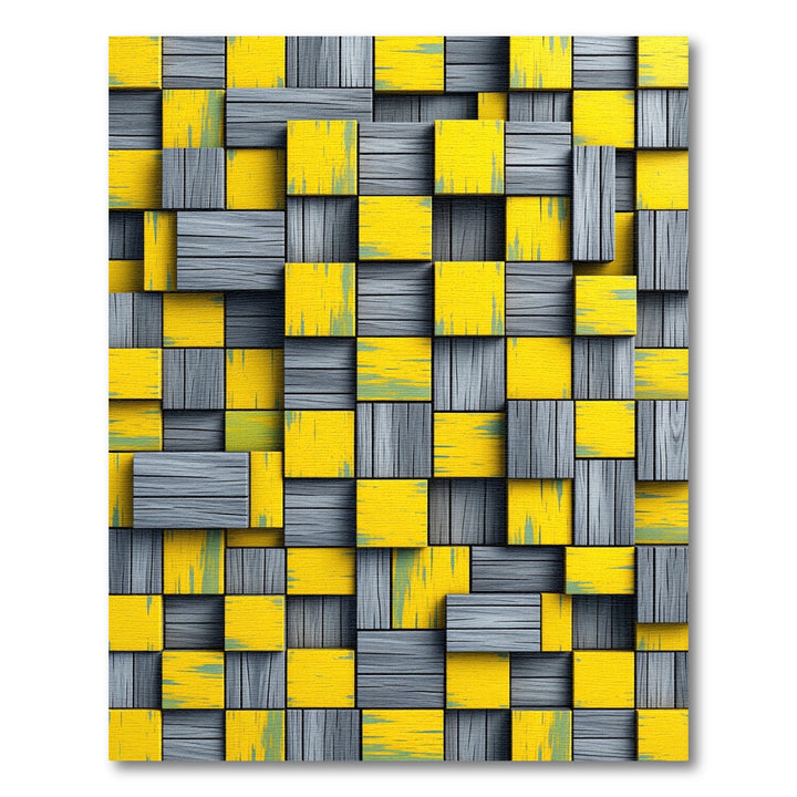 Geometric Yellow Gray Wood Terrain Rug