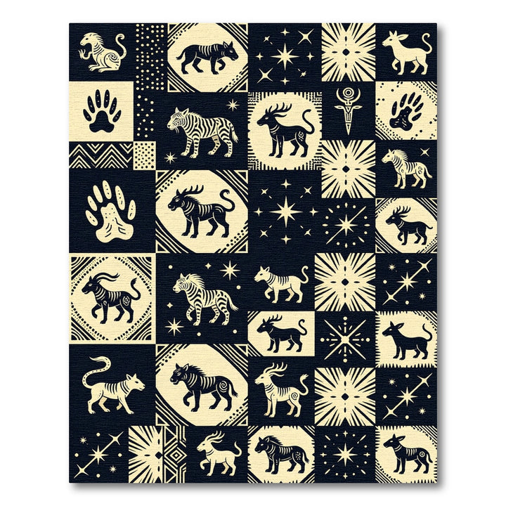Tribal Animals and Stars Collage Rug