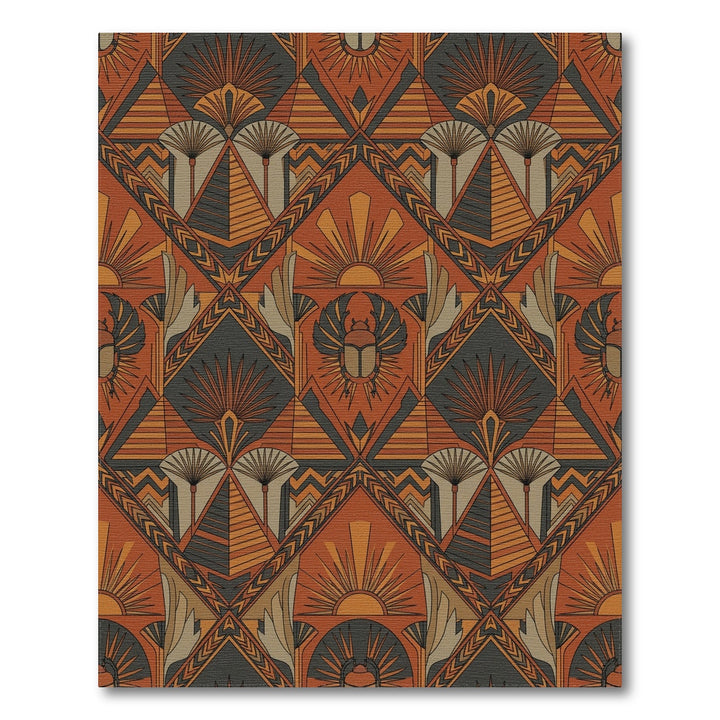 Ancient Scarab Sun Pyramid Terracotta Art Deco Rug