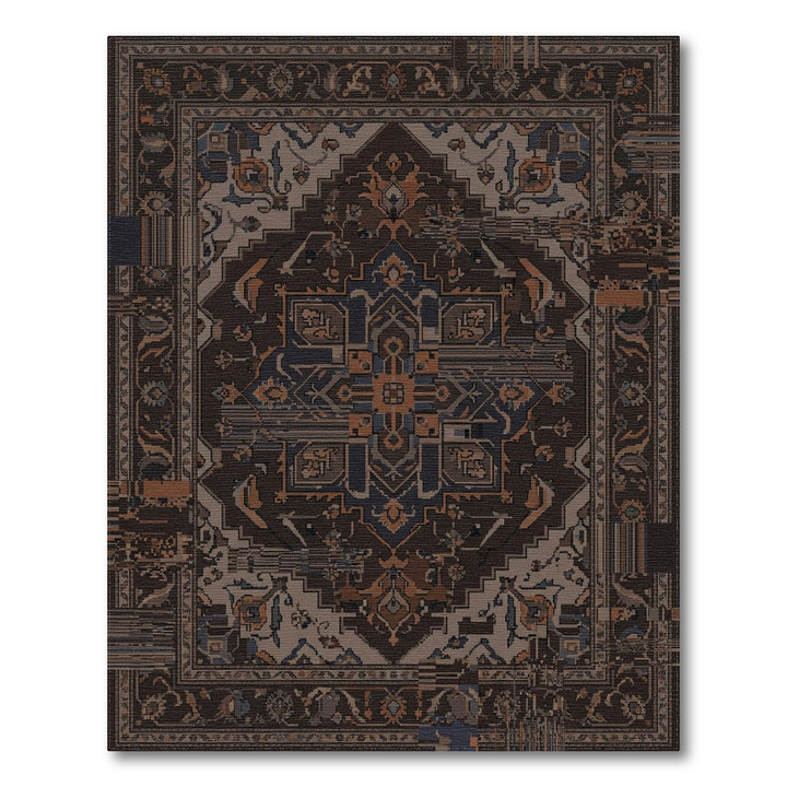 Dark Earthy Tone Glitched Medallion Area Rug
