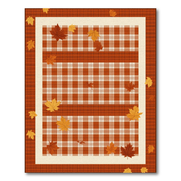 Orange Plaid Maple Leaf Area Rug