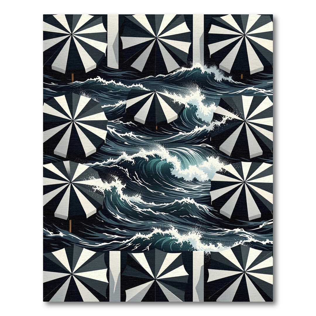 Black White Umbrella Waves Rug