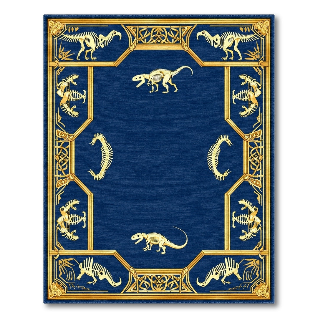 Dinosaur Skeleton Blue Gold Area Rug