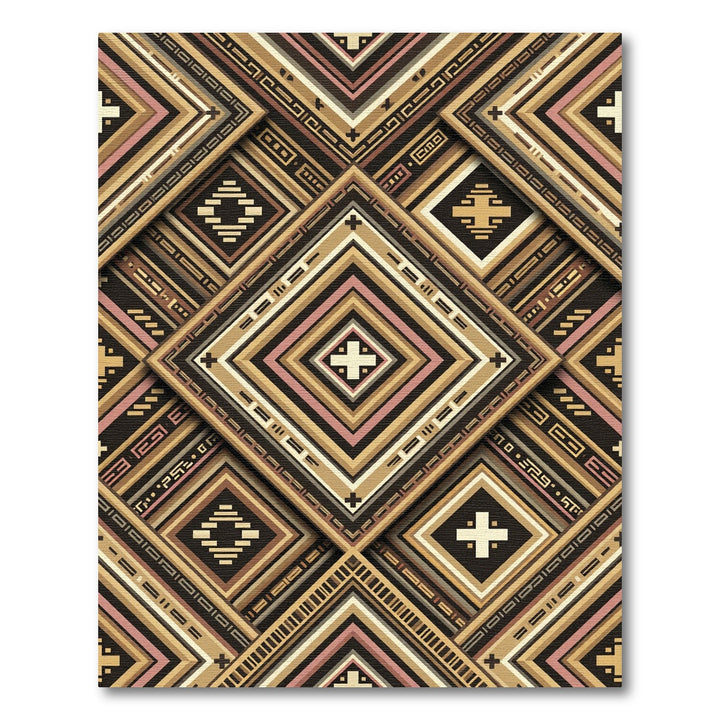 Geometric Gold Ivory Pink Diamond Rug