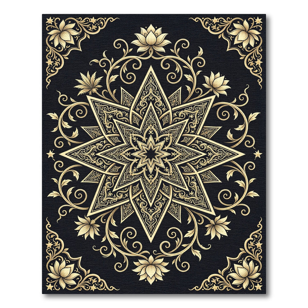 Golden Star Mandala Floral Rug