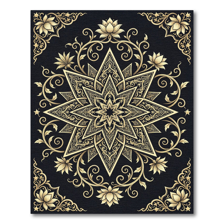 Golden Star Mandala Floral Rug