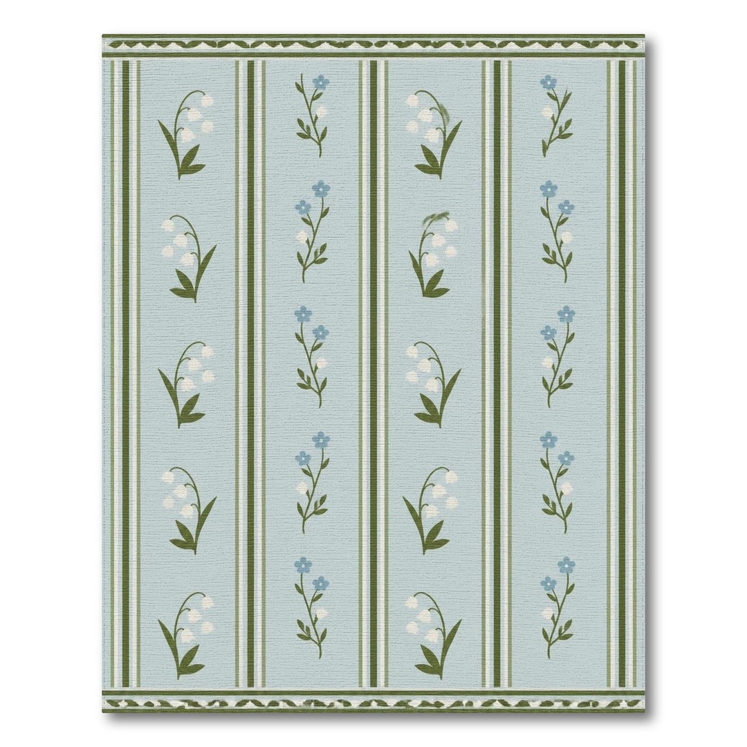 Blue Floral Stripe Lily Area Rug