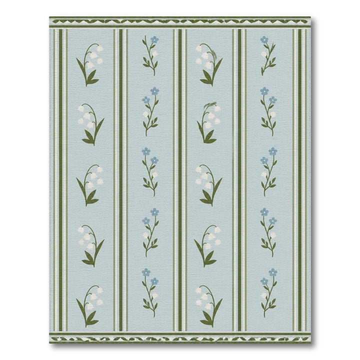 Blue Floral Stripe Lily Area Rug